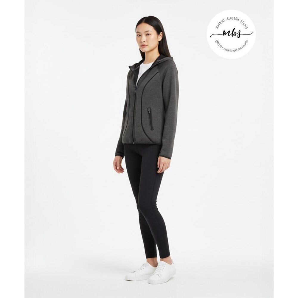 Athleta Fuse Scuba Hoodie Sweatshirt Jacket Gray Black Women S